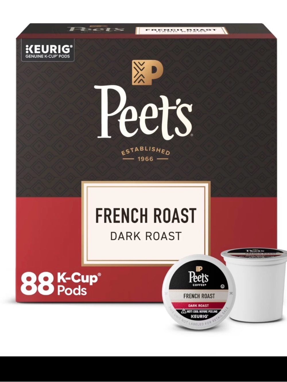 Peet's French Roast Dark Roast K-Cup Coffee Pods 88 Count